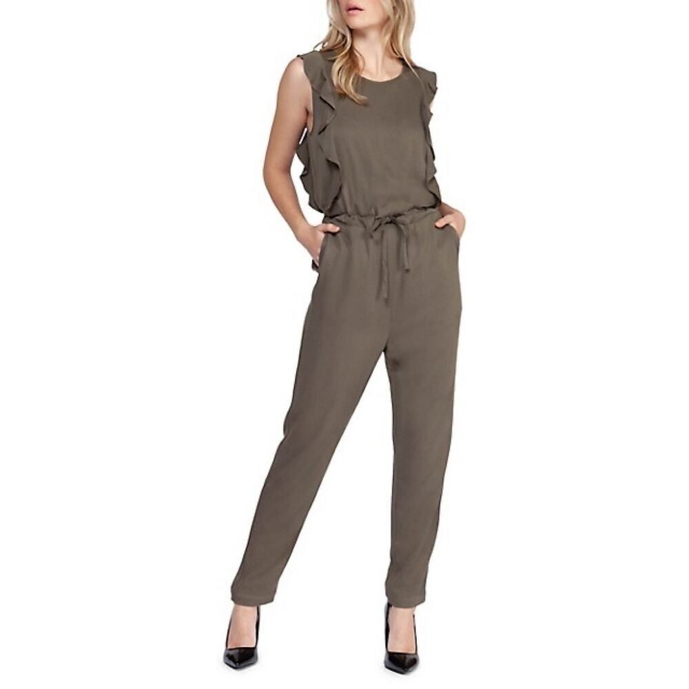 Dex Olive Green Ruffle Utility Jumpsuit Size Large